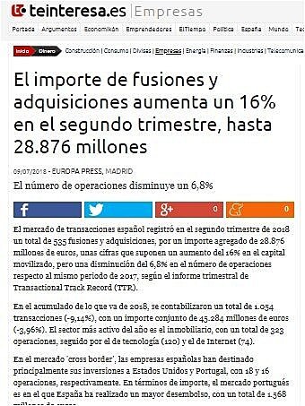 El importe de fusiones y adquisiciones aumenta un 16% en el segundo trimestre, hasta 28.876 millones